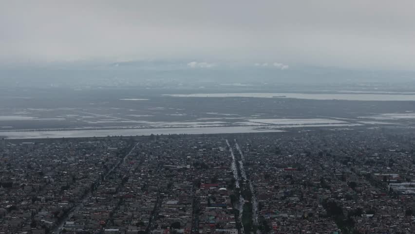 Drone footage of a rain-flooded section of Lake Texcoco in northern Mexico City
