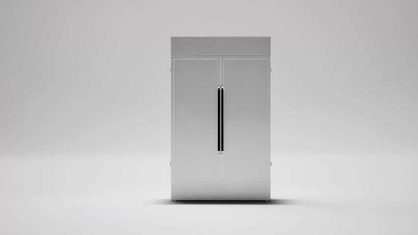 3d rendering empty side by side fridge with glass doors open 4k footage