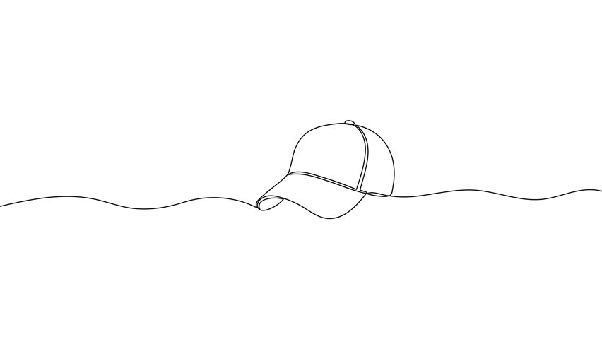 Animated self drawing continuous one line draw cap with a visor. Mockup and blank template of baseball uniform cap with side view. Modern fashion accessory. Full length single line animation