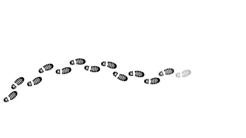 Human shoe footprint animation. Leaving shoes prints on the floor from left to right. Walk loop animation, graphic motion. Human steps footage video on white background. 4K. Flip-flops print. Animated