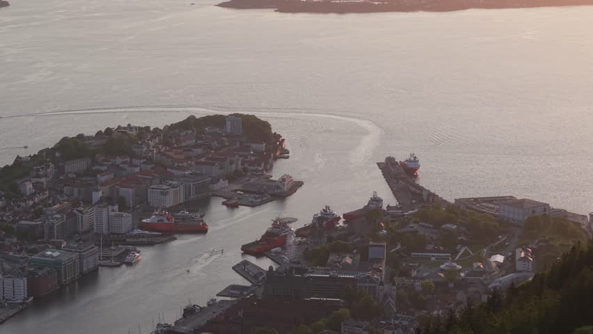 Aerial View Of The Bergen City Wharf, UNESCO World Heritage Site In Bergen, Norway.