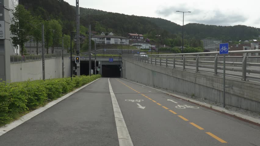 Bicycle And Pedestrian Tunnel Of The Fyllingsdal Tunnel In Bergen, Norway. Static Shot