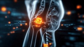 3D medical illustration of inflamed human knee joint showing arthritis and joint pain with highlighted bones and ligaments - Powered by Shutterstock - Get 15% off with code: PIKWIZARD15