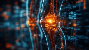 Digital medical visualization of knee joint inflammation highlighting arthritis pain and bone structure in futuristic diagnostic interface - Powered by Shutterstock - Get 15% off with code: PIKWIZARD15