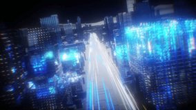A futuristic smart city at night illuminated with neon lights, representing high-speed transportation and digital communication networks. Perfect for technology, smart infrastructure, - Powered by Shutterstock - Get 15% off with code: PIKWIZARD15