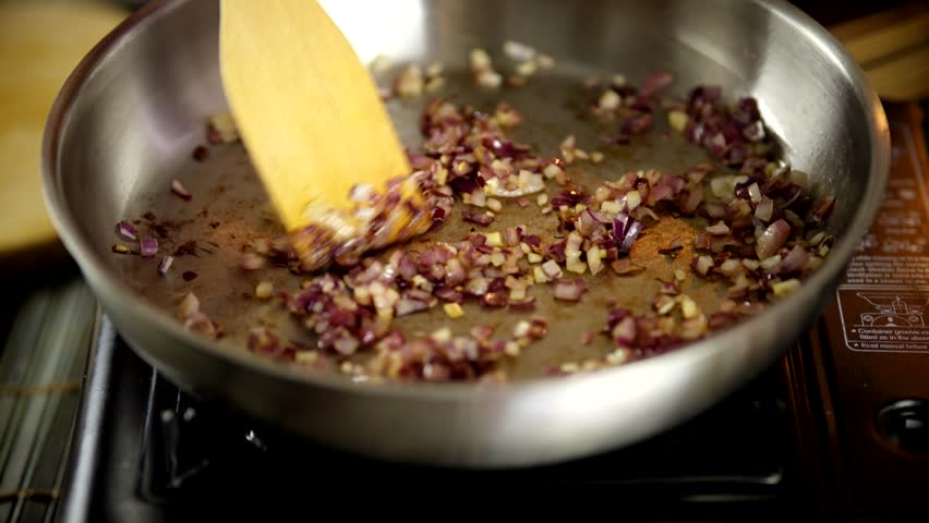 Fried Onion In Pan. Vegetable Cooked Hot Oil. Video Recipe. Cooking Vegan Food In Frying Pan. Chopped Onions Fry For Pasta Carbonara. Onion Frying In Olive Oil. Roasted Caramelized Onions Cuisine