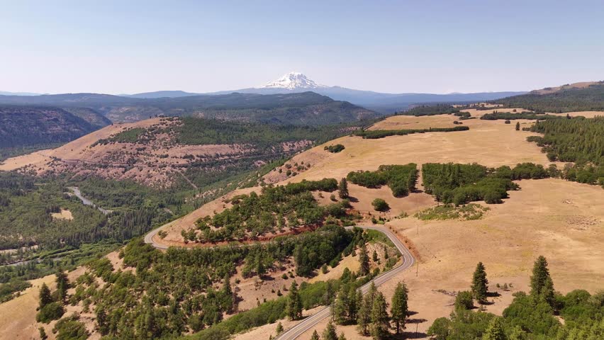 Mount Adams, Oregon, USA, empty roads with amazing panoramic scenic views of volcanoes and mountains in early summer