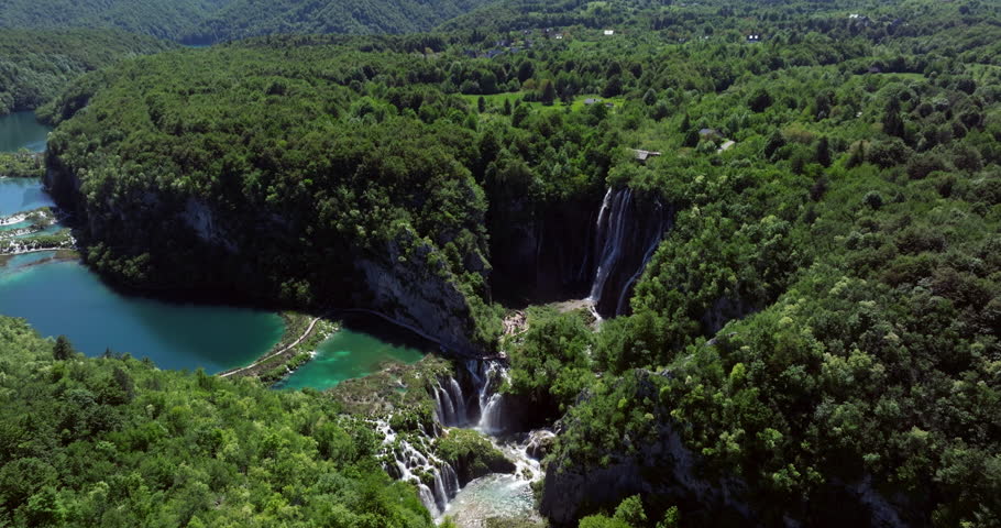 Green Forest Around The Lower lakes At Plitvice Lakes National Park In Summer. - aerial shot