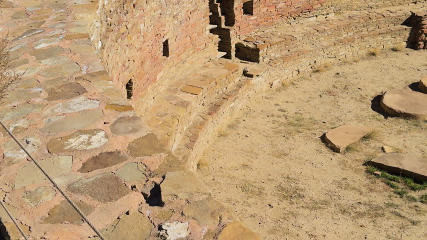 Panning clip of an ancient stone structure in Chaco Canyon in New Mexico, USA