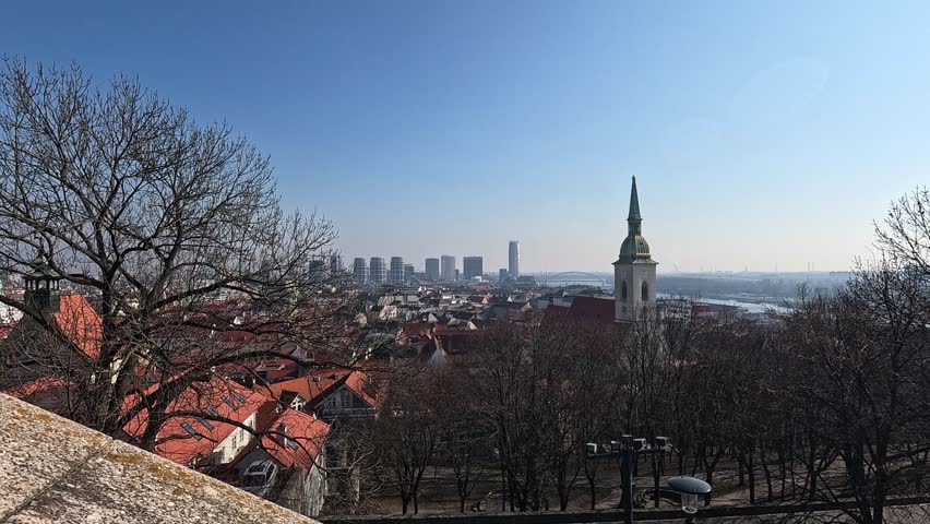 Scenic panoramic view of Bratislava city skyline with St. Martin