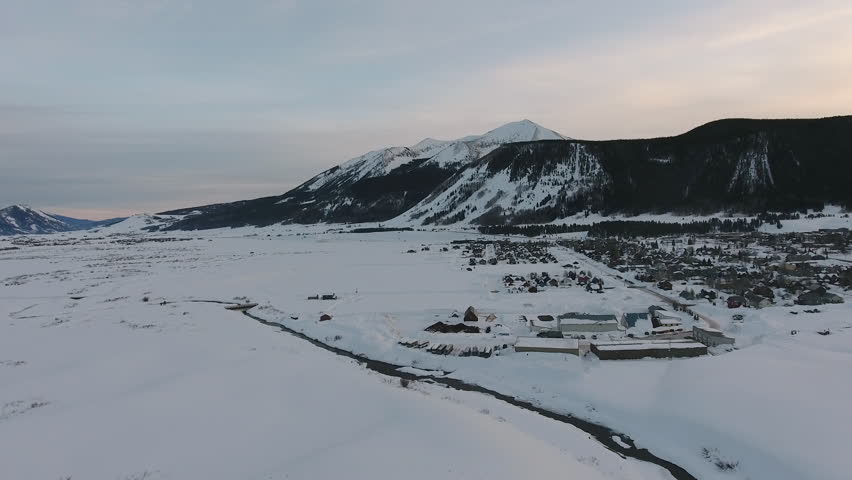 Aerial of winter landscape in Crested Butte, Colorado, US