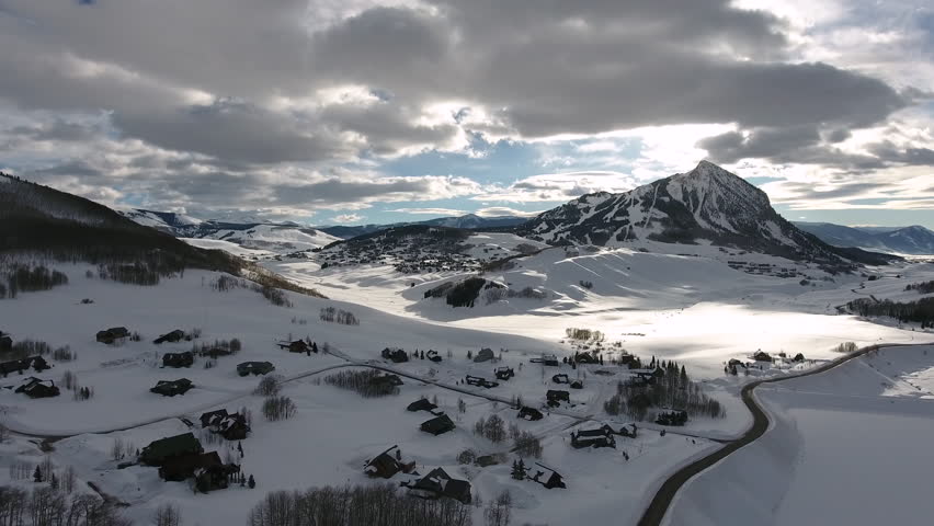 Aerial of winter landscape in Crested Butte, Colorado, US