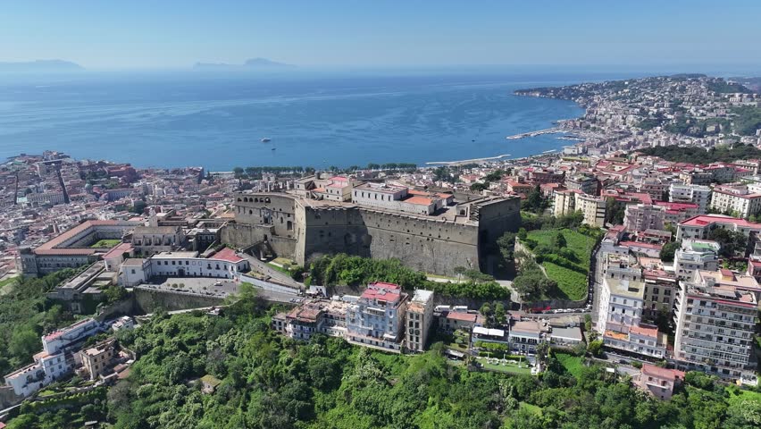 Naples Skyline At Naples In Campania Italy. Coastal City. Stunning Bay Water. Naples Skyline In Campania Italy. Seascape Skyline. Beautiful Sant Elmo Castle. Italy Landscape. Coastline Landscape.