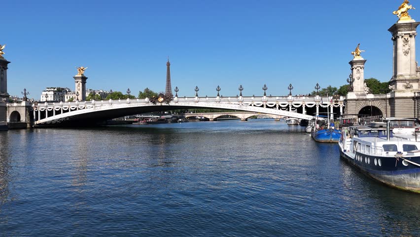 Alexandre Iii Bridge At Paris Ile De France In France. Seine River. Paris City Landscape. Alexandre Iii Bridge At Paris In Ile De France France. Beautiful Eiffel Tower. Cultural Heritage.