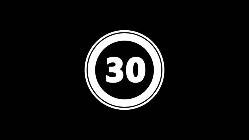 Circle countdown timer one minute animation from 30 to 0 second animation on black background with alpha channel, 30 second countdown timer, Countdown video 4k video See Less