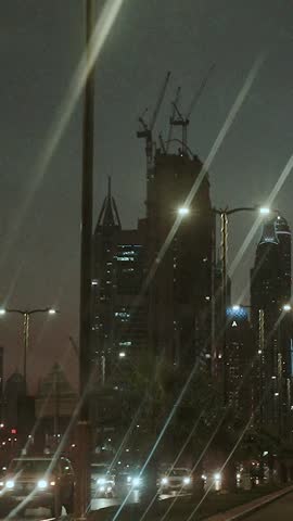 night view of the beautiful city of dubai in the united arab emirates. Downtown and skyscrapers of the business center in the evening. Burj Khalifa. Islamic culture and travel