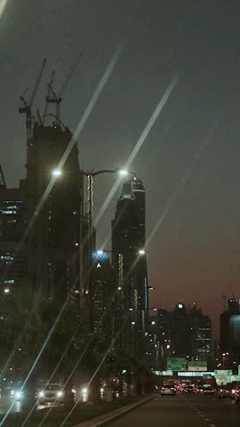 night view of the beautiful city of dubai in the united arab emirates. Downtown and skyscrapers of the business center in the evening. Burj Khalifa. Islamic culture and travel