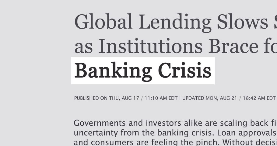 Banking Crisis in the news overview titles across media, changing newspaper headlines sequence about banking crisis theme, loop footage 