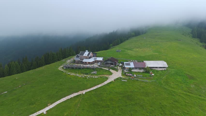 The Kofce Mountain dairy hut in the Slovenian Alps.