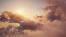 Flying over the evening timelapse clouds with the late sun. Seamlessly looped 3D render animation. Flight through moving cloudscape with beautiful sun rays. Traveling by air. Perfect for background - Powered by Shutterstock - Get 15% off with code: PIKWIZARD15