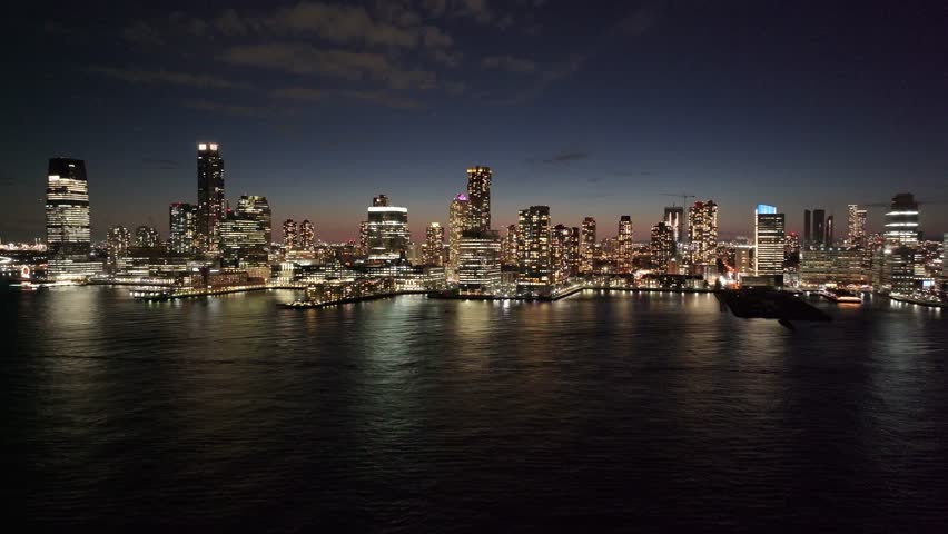 Sunset Skyline In Jersey City In New Jersey United States. Sunset Landscape. Metropolitan District. Jersey City Skyline At New Jersey United States. Highrise Buildings Scenery.