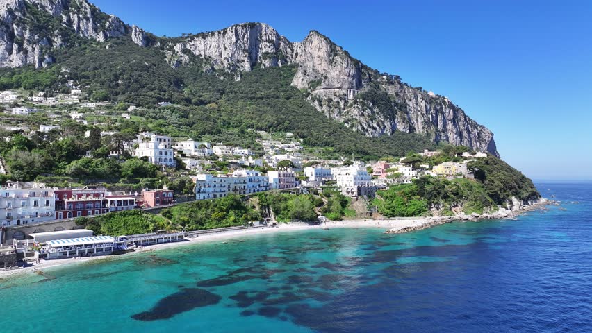 Capri Island At Naples In Campania Italy. Beach Landscape. Giant Cliffs Scene. Capri Island At Naples In Campania Italy. Medieval City Skyline. Bay Of Naples Mediterranean Sea. Beach Skyline.