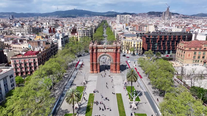 Barcelona Skyline At Barcelona In Community Of Catalonia Spain. Medieval Buildings Scenery. Downtown Cityscape. Barcelona At Community Of Catalonia Spain. Catalonia Skyline. Urban Scene.