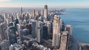 Chicago Skyline At Chicago In Illinois United States. Highrise Buildings Scene. Sunset City. Chicago Skyline At Illinois United States. Business District. Cityscape Aerial View. - Powered by Shutterstock - Get 15% off with code: PIKWIZARD15