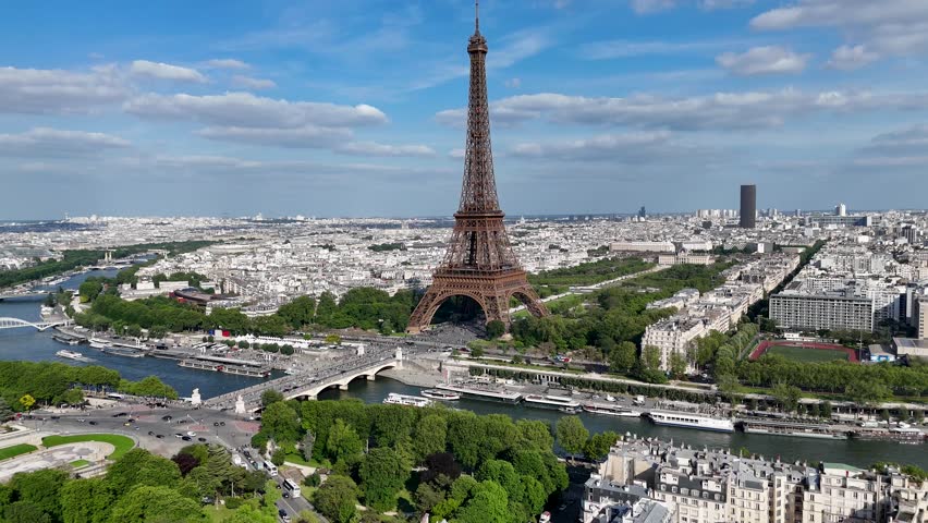 Eiffel Tower At Paris In Island Of France France. Downtown Cityscape. Seine River Skyline. Eiffel Tower At Paris In Island Of France France. Eiffel Tower. Tourism Landmark. Paris Skyline