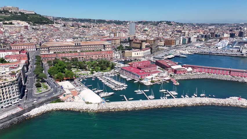 Royal Palace At Naples In Campania Italy. Downtown Cityscape. Gulf Of Naples Landscape. Royal Palace At Naples In Campania Italy. Beautiful Skyline. Coastline Scenery. Italy Landscape.