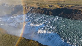 Aerial Views of a Majestic Waterfall Gullfoss Accompanied by a Rainbow. Iceland - Powered by Shutterstock - Get 15% off with code: PIKWIZARD15