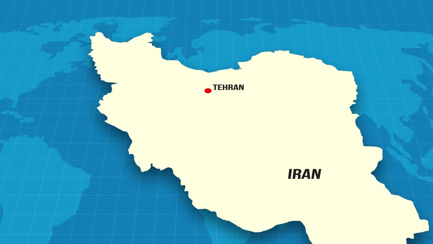 looping animation of the 3d terrain map of Iran with the capital and the biggest cites in 4K resolution