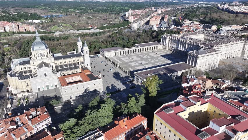 Royal Palace Of Madrid At Madrid In Community Of Madrid Spain. Medieval Buildings Landscape. Downtown District. Capital City Scenery. Royal Palace Of Madrid In Spain. Beautiful Cityscape.