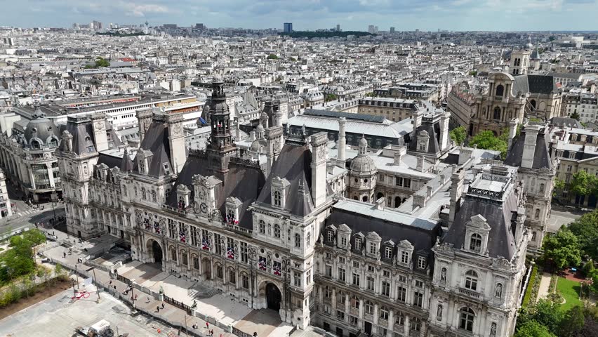 Paris City Hall At Paris In Island Of France France. Downtown Cityscape. City Hall Skyline. Paris City Hall At Paris In Island Of France France. Government Building. Tourism Landmark.