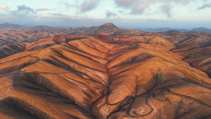 Aerial View of Mountain Landscapes Beautiful Seascapes. Spain. Fuerteventura