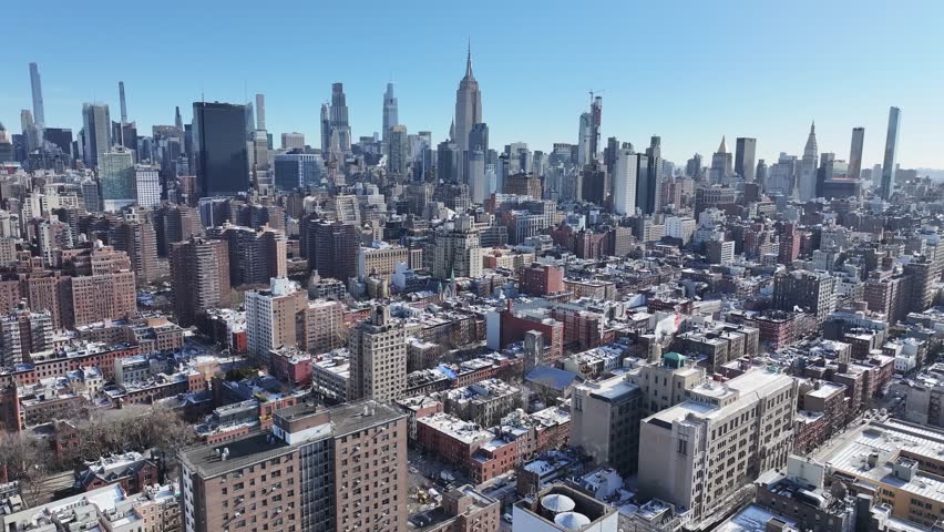 Downtown New York At Manhattan In New York United States. Highrise Buildings Scenery. Beautiful Cityscape. Downtown New York At New York United States. Winter Landscape.