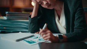 Professional businesswoman reviewing financial reports, experiencing workplace stress while tracking company performance and analyzing quarterly profits - Powered by Shutterstock - Get 15% off with code: PIKWIZARD15