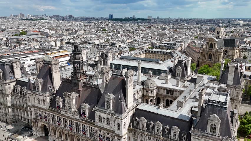 Paris City Hall At Paris In Island Of France France. Downtown Cityscape. City Hall Skyline. Paris City Hall At Paris In Island Of France France. Government Building. Tourism Landmark.