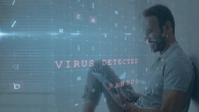 Mid adult male tapping tablet and monitoring cybersecurity overlay showing malware warnings. Technology, cybersecurity, digital, alert, protection, data, network - Powered by Shutterstock - Get 15% off with code: PIKWIZARD15