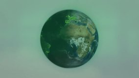 Globe rotating westward on load, marking urban clusters, drawing green arcs for network demo. Globes, technology, connectivity, data visualization, digital interface, innovation, cyber - Powered by Shutterstock - Get 15% off with code: PIKWIZARD15