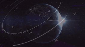 At animation start 3D Earth globe rotating east with intensifying lens flare revealing city lights. Space, astronomy, globe, orbit, celestial, universe, futuristic - Powered by Shutterstock - Get 15% off with code: PIKWIZARD15