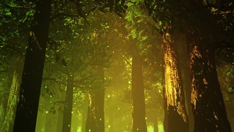 Deep Forest Fairy Tale Scene Fireflies 3D render