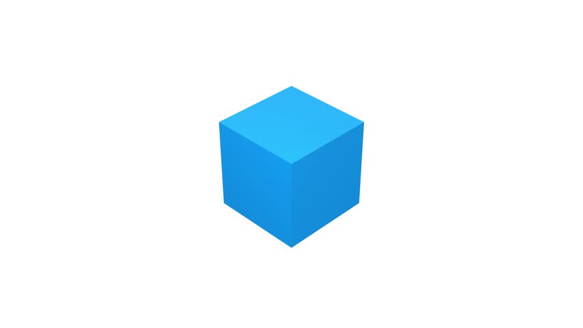 Rotating Blue 3D Cube Animation on Clean White Background.
