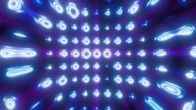Vibrant array of glowing blue and purple neon rings extending in a digital grid with surreal light distortions and reflections - Powered by Shutterstock - Get 15% off with code: PIKWIZARD15