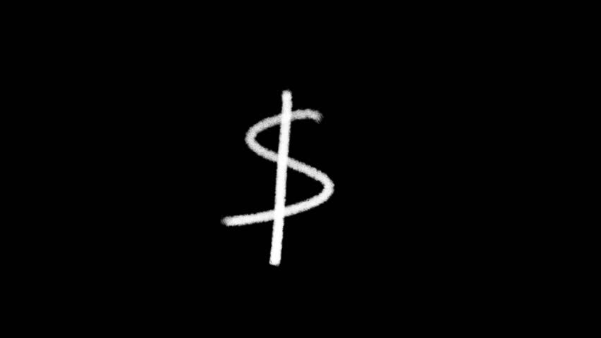 Hand drawn Dollar sign on black background in scribble loop style