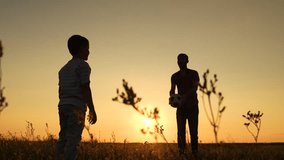 Family picnic in nature. Father son playing ball on summer meadow at sunset, slow motion. Happy active family playing ball. Father throwing ball to son on lawn, developmental game in nature. Dad son - Powered by Shutterstock - Get 15% off with code: PIKWIZARD15
