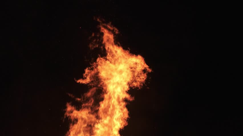 Slow Motion Fire Flames on Black Background