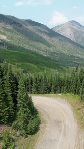 Majestic Mountain Landscape with Lush Green Forests and Dirt Road in British Columbia, Canada