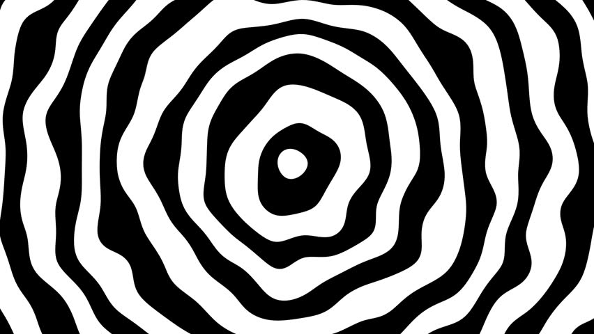 Psychedelic spinning hypnotic circles. Deformed radiowave background. Optical illusion. Seamless loop