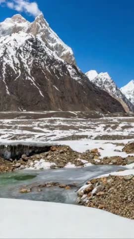 K2 mountain peak, second highest mountain in the world, K2 trek, Pakistan, Asia. Vertical video.
